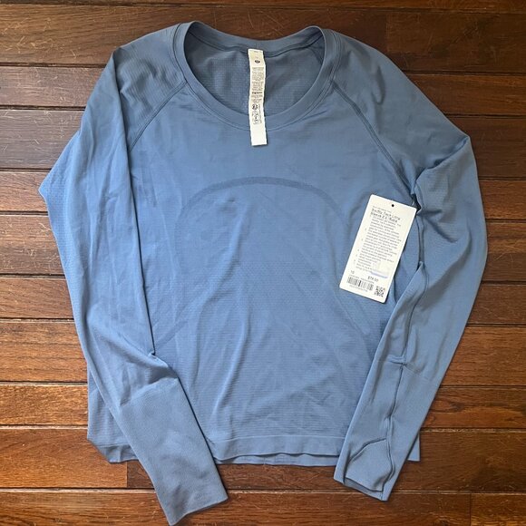 lululemon athletica Tops - Lululemon NWT Swiftly Tech Long Sleeve Race Length in Washed Denim Blue Size 10